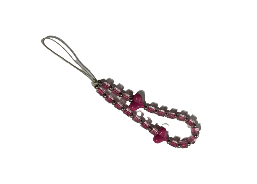 Pink beaded camera lanyard